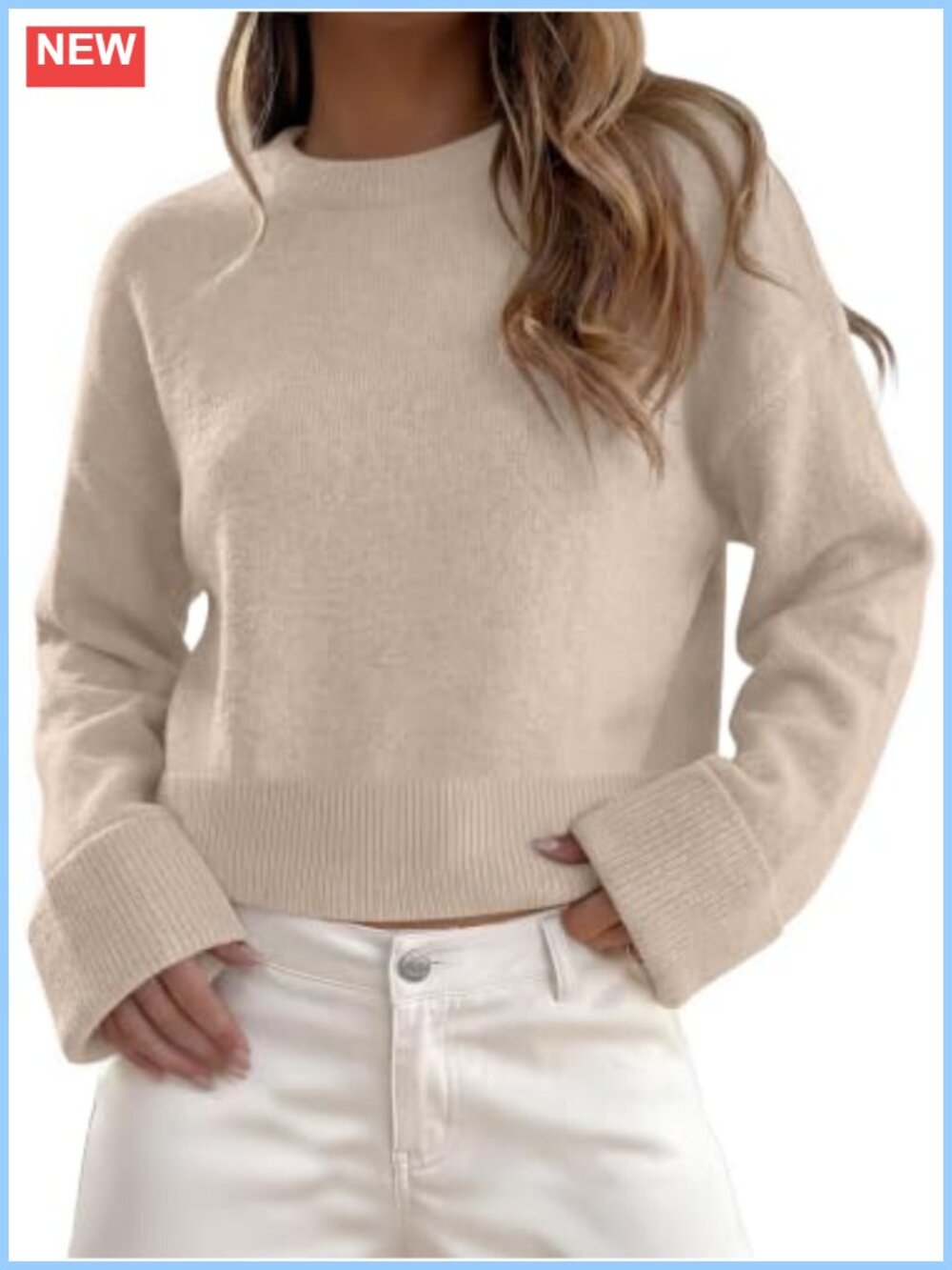 Cropped Pullover Sweater for Women, Soft Anti-Pill Lightweight Knit, Crewneck